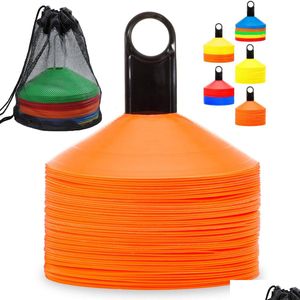 Set di palloni da 50 coni da calcio Agility con borsa per il trasporto, disco e supporto per allenamento, calcio, campo sportivo, marcatori a cono 230703 Drop Dhbkm