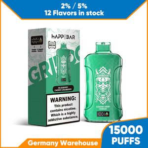 EU Warehouse 15000 puffs engångsvapell elektronisk cigarett God smak eliquid Förfylld 2% 5% Nic Mesh Coil 15K Puff E-cigar