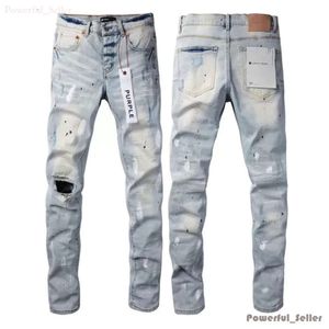 Fioletowa marka fioletowe dżinsy męskie dżinsy High Street Blue Broken Hole Dżinsowe spodnie w trudnej sytuacji Slim Fit Spodni hurtowe 2 sztuki 10% Dicount 7416