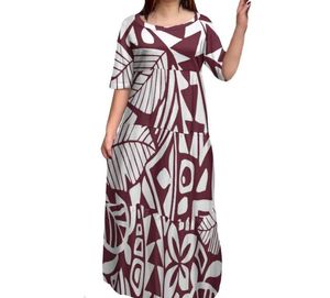 Sukienki swobodne Whatle Samoan Tribe Lady Custom Hawaiian Flower Polinezyjski nadruk pół rękawów duży rozmiar Kobieta Long BodyCon D5292814