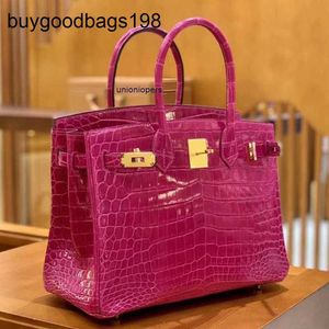 Sacos de desenhista e bolsa costurada 30 Ig Gloss Nile Crocodile Leather Womens Bag Luxo Árabe Roxo Grande Capacidade