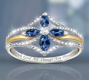 Cluster Korean Fashion Sapphire Four Leaf Flower Horse Eye Diamond Ring Lady Bridecluster Two Color MTEC8004485