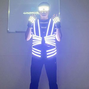 Occhiali da sole Gilet Occhiali Guanti Sala da ballo Ospite Luce Mago Spettacolo Circo Halloween LED Costume Giacca Marchio famoso