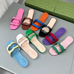 Designer lettering women's slippers Summer fashion leather sandals Flat square Muller shoes Outdoor beach women's slippers
