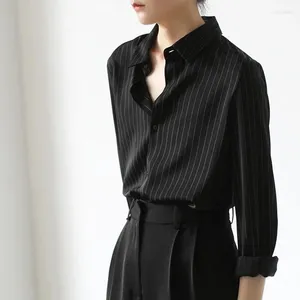 Women's Blouses Vintage Black Striped Shirts Women Office Long Sleeve Loose Casual Lady Korean Fashion Elegant Chic All Match Tops