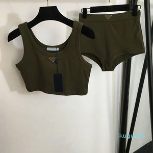 Summer Sexy Vest Swimwear Two Pieces Yoga Suit Trendy Badge Designer Swimsuit Cotton Sleeveless Tanks Lingeries Sets