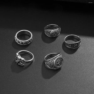 Klusterringar kunjoe punk snidade uppsättning för män antik silverfärg vintage bohemian hip hop smycken accessores knuckle anillos