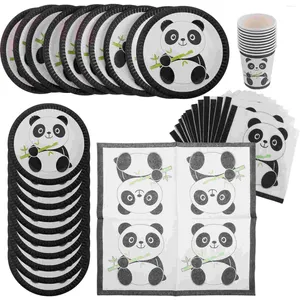 Disposable Dinnerware Birthday Panda Tableware Paper Serving Utensils Adorable Party