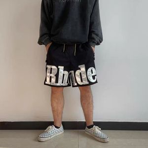 2024SS New RHUDE Men's Shorts Breathable Beach Shorts basketball street Women Casual Mesh Track Oversize Shorts Waist Drawstring Rhude shorts US Size S-XL