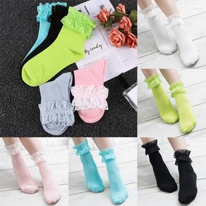 Women Socks Lovely Black White Cotton Stockings For Lolita Style Lace Mesh Short Princess Girls Ruffle Frilly Ankle