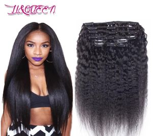 Brazilian Virgin Human Hair Kinky Straight Clip In Hair Extensions 100g Body Wave Natural Color Kinky Straight Clip In Hair Extens6821600