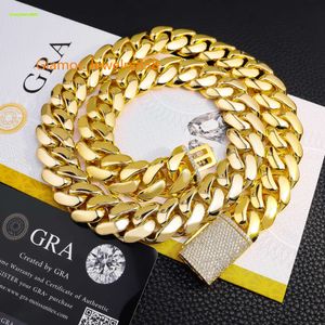 Custom Miami Cuban Link Chain 14k Real Gold Plated Iced Out Moissanite Necklace Sier Hip Hop Mossanite Jewelry for Men