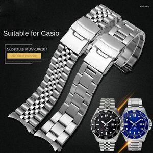 Assista Bandas Arc Boca Banda para Casio Watchband MDV-106 MDV-107 MDV-106D MTP-VD01 Aço Inoxidável Metal Homens Strap Preto Pulseira 22mm