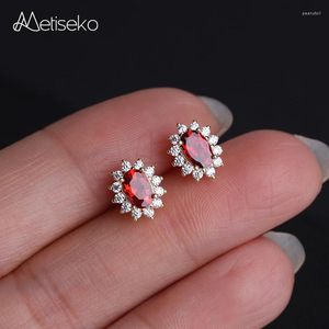 Orecchini a lobo Metiseko Argento sterling 925 Placcato oro 18 carati Colore rubino Granato Rosso Cubic Zirconia Retro elegante per le donne