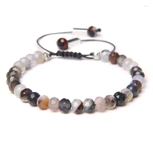 Braccialetti a maglie Agate grigie Perline sfaccettate per donna Uomo Bracciale intrecciato con corda regolabile Braccialetti in cristallo con occhio di tigre in pietra naturale