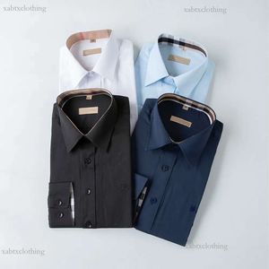Мужская рубашка Burrberry, облегающая рубашка с раздвинутым воротником, клетчатая полоска с длинным рукавом, чистый хлопок, дизайнерский бренд, весна-лето, деловая офисная повседневная мужская одежда