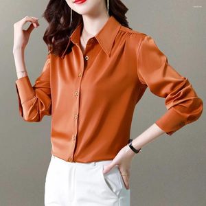 Kvinnors blusar 2024 Skjortor Satin Blus för kvinnor långärmad skjorta Silk Orange Ol Woman Solid Woman Tops J163