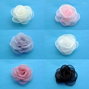 Hair Accessories 120pcs/lot 4.3" 6colors Born Gauze Layered Flower For Kids Girls Handmade Rose Fabric Flowers Headbands