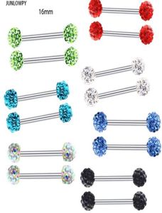 Fashion Tongue Ring Stainless Steel Nipple Barbell Crystal Ear Bar Tragus Earring Body Piercing Jewelry Mix 10 Colors4161265