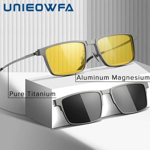 Pure Titanium Prescription Glasses Polarized Magnetic Clip On Sunglasses Men Optical Myopia Progressive Eyeglasses Big Frame