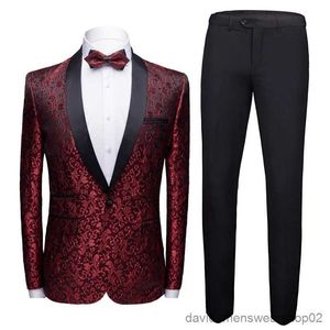 Mäns kostymer blazrar Mens blommiga bröllopsdräkt (kostym + byxor) mode och stilig trend plus storlek smart casual fyra säsonger polyester tvådelar