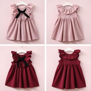 Söta babyflickor sommar sundress bowknot short mini väst klänning småbarn barn bomull casual klänningar ärmlös outfit röd rosa3064529