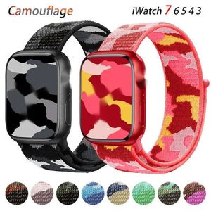 Camuflagem Nylon Loop Strap Para Apple Watch Band 45mm 41mm 44mm 40mm 42mm 38mm Pulseira Cinto iWatch Série 4 3 5 6 7