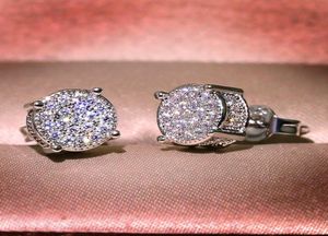 Luxury Full Crystal Round Earrings White Gold Yellow Gold Color White Zircon Stone Wedding Stud Earrings For Women Men Jewelry8554087