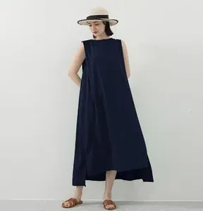 Vestidos casuais primavera verão mulher mulher grande tamanho bambu nó tanque de algodão vestido de algodão solto senhoras sem mangas uma linha bainha grande vestidos longos