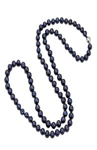 Guaiguai Takı Doğal Black Pearl Classic 32quot 9mm Siyah Yuvarlak İnci Uzun Kolye Kadınlar için Gerçek Taşlar Taş Lady Fashion J3394097