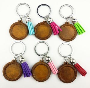 Jiangzimei 24pcs Log Color Brown 18x25 mm 25 mm drewniany stalowa stalowa stalowa stalowa klosz ślepy drewniany wisiorek z frędzlami Keyring9685677