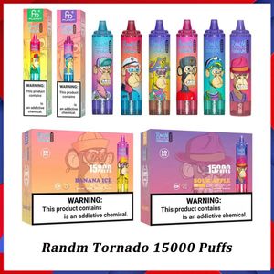 Original RandM Tornado 15000 Puffs Disposable Vape Pen 15k Puff Vape Fumot 25ml Prefilled Cartridges Pod 850mAh Rechargerable Battery LED Light Color 41 Flavors