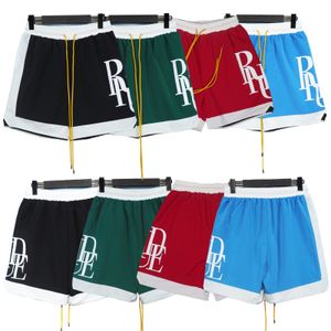 24SS Luxury RHUDE Men's Shorts Breathable Beach Shorts basketball street Women Casual Mesh Track Oversize Shorts Waist Drawstring Rhude shorts US Size S-XL