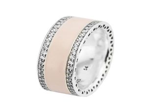 Pink Hearts Band Rings 925 Sterling Silver Spring Fits for Oryginalny styl biżuterii 191024en40 H8ale2066876