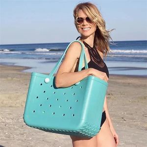 أكياس التخزين مقاوم للماء Bogg Beach Bag Solid Sluged Organizer Basking Summer Water Park Handbags Large Women's Stock Homps Leopard Print Pinkycolor Solid