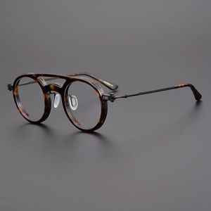 Vintage Round Titanium Acetate Eyeglasses Frames Men Women's Retro Circle Prescription Eye Glasses Double Beam Optical Eyewea241h