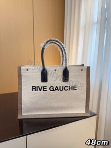 YLSS Designer Rive Gauche Beach Tote Summer Bag Women Canvas och Weave Leather Large Capacity Handväska Lyxig mode Shopping Handväska Top Linen Travel Satchel Totes