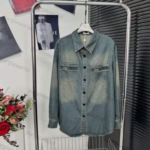 Designer denim skjorta kvinnor tryckta blusar långärmad lapel denim jacka casual kläder