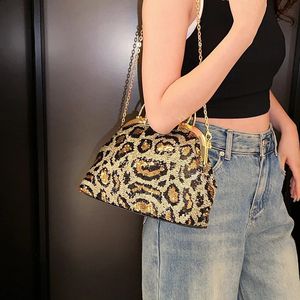 Mulheres de luxo leopardo impressão design ombro axilas saco senhora satchel embreagem bolsas bolsa crossbody lantejoulas jantar 240118