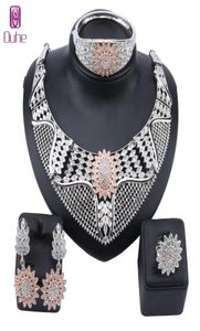 Fashion Crystal Stone Wedding Jewelry Sets For Brides Gold Color Necklace Earring Set For Women African Jewelry Set3132212