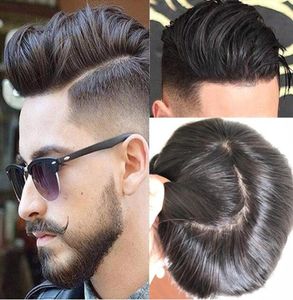 M. Dantel Ünitesi Tam İpek Toupe, Görünmez Knots Mens Wig Erkek Toupee Düz 10a Virgin Çin İnsan Saç Değiştirme 8298749