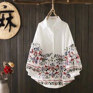 Blusas femininas boêmias étnicas camisas femininas estilo mexicano algodão manga comprida bordada tops ciganos