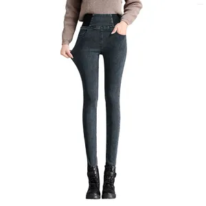 Calças femininas mulheres cintura alta jeans preto fino ajuste elástico senhoras denim estiramento leggings elevadores nádegas lápis streetwear