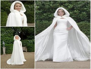 Winter Wedding Cloak Capes huva med faux päls trim länge för brudjackor fashionabla skräddarsydda brudtillbehör The1029393