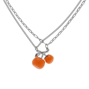 Hänghalsband Eetit uttalande dubbel skiktat orange harts persimmon halsband chic zinklegering krage kedja trendiga smycken femme gåva