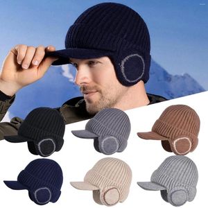 Ball Caps Men's Fleece Ear Baseball Hat Pullover Outdoor Cold Proof And Warm Knitted Woolen Wide Winter Hats For Men With