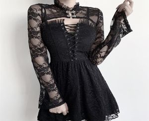 Kvinnor vintage flare lång ärm Slim Bolero ruffles Stand Collar Floral Lace rygg sexig kvinnlig seethrough Black Cardigan Top 22053208333