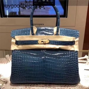 Designerpåsar alla handgjorda ren krokodilläderväska 30 cm kvinnors handväska 1p anka blå stor kapacitet