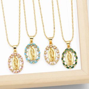 Pendant Necklaces FLOLA Colorful Virgin Mary For Women Cubic Zirconia Gold Plated Necklace Religion Jewelry Nkeb847