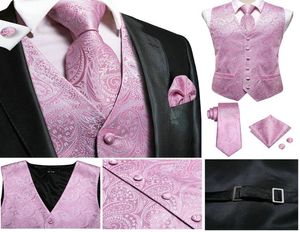 Men039s Klasyczny różowy Paisley Jacquard jedwabna kamizelka kamizelka mankietów mankietów przyjęcie krawat ślubny kamizel